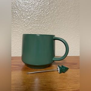 Holiday Time Ceramic Coffee Mug with Stirrer, 16oz, Green